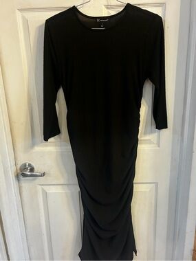 INC International Concepts black 3/4-sleeve midi dress with side ruching size: L